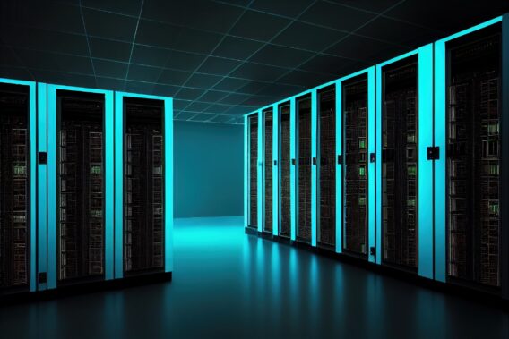 Abovo Media - server-racks-computer-network-security-server-room-data-center-dark-blue-generative-ai