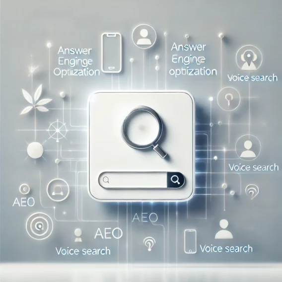 Abovo Media - DALL·E 2024-12-03 15.04.53 – A clean and simple photograph-style image representing Answer Engine Optimization (AEO). It features a search bar in the center on a minimalist white